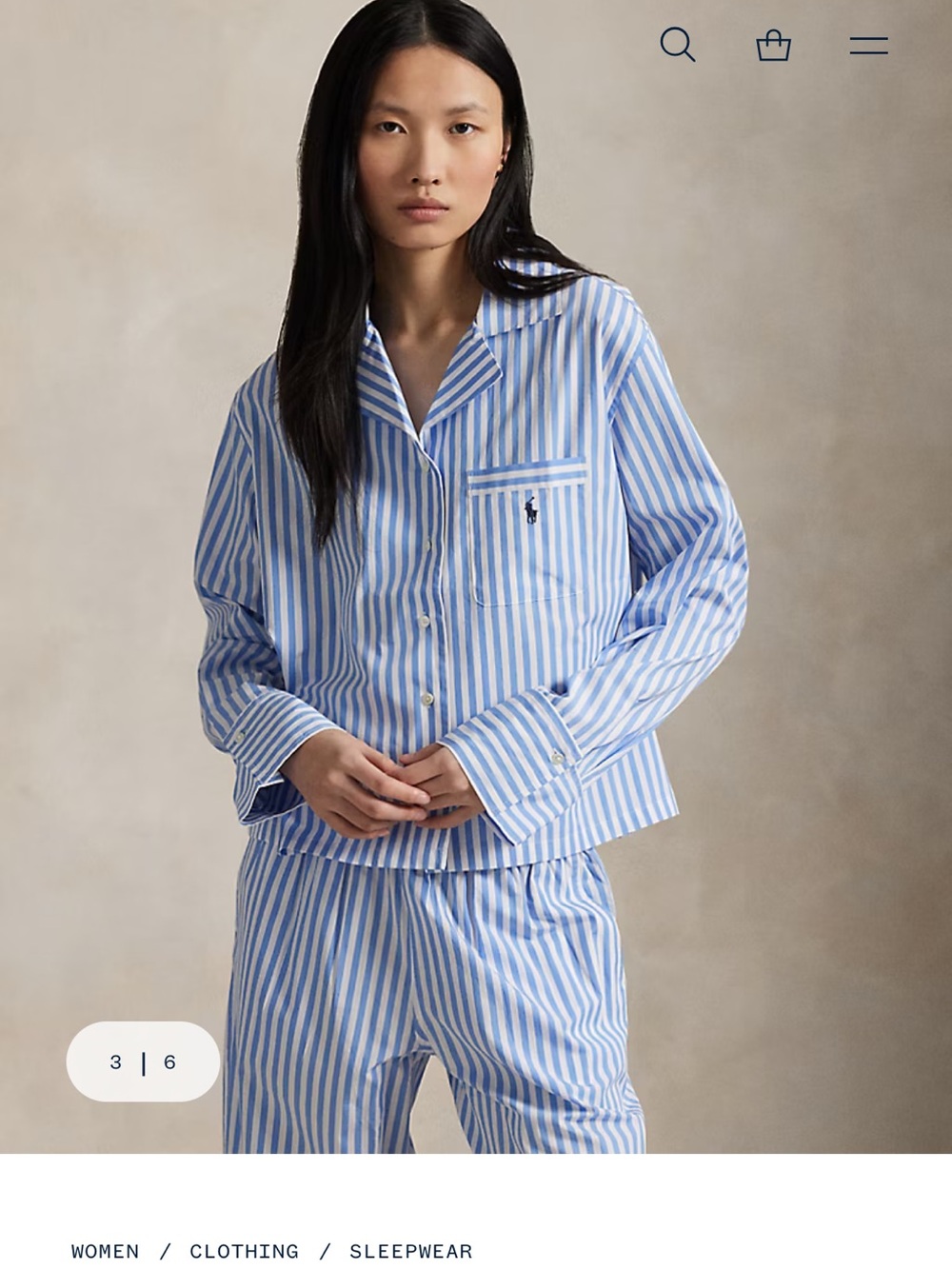 Ralph Lauren Blue and White Striped Cotton Pajama Set